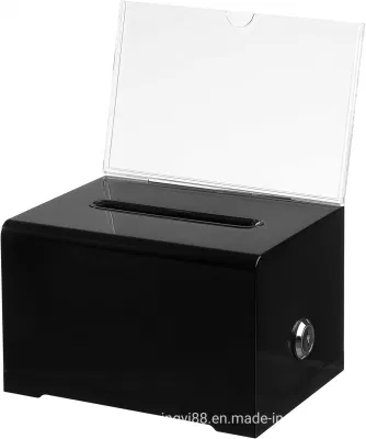 Черная пластиковая коробка для пожертвований денег, акриловая коробка для средств с замком и ключом